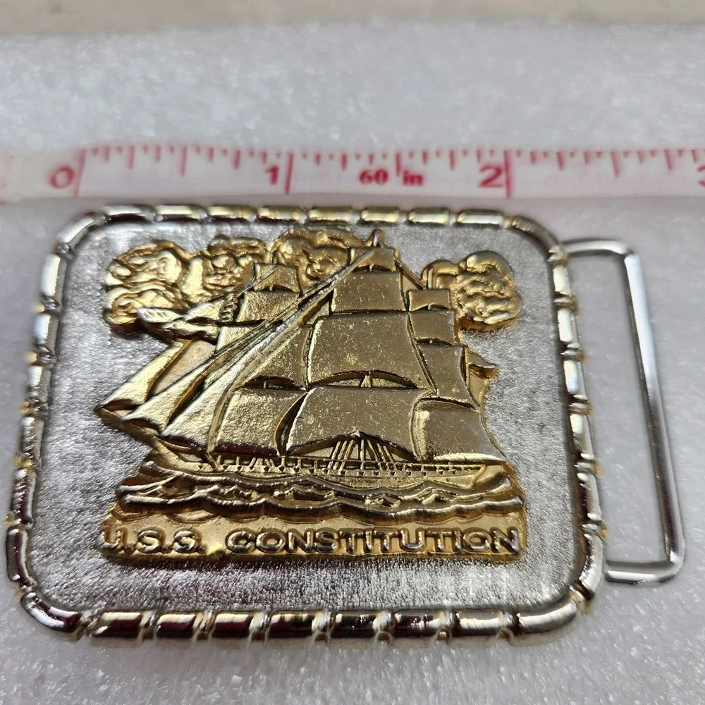 USS Constitution Ship Sailing Vintage Belt Buckle 2.25 X 1.75 With Signs Of Wear